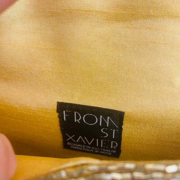 From St. Xavier Black White Gold Beaded Clutch Removable Chain Deco MCM NWOT - Picture 4 of 9